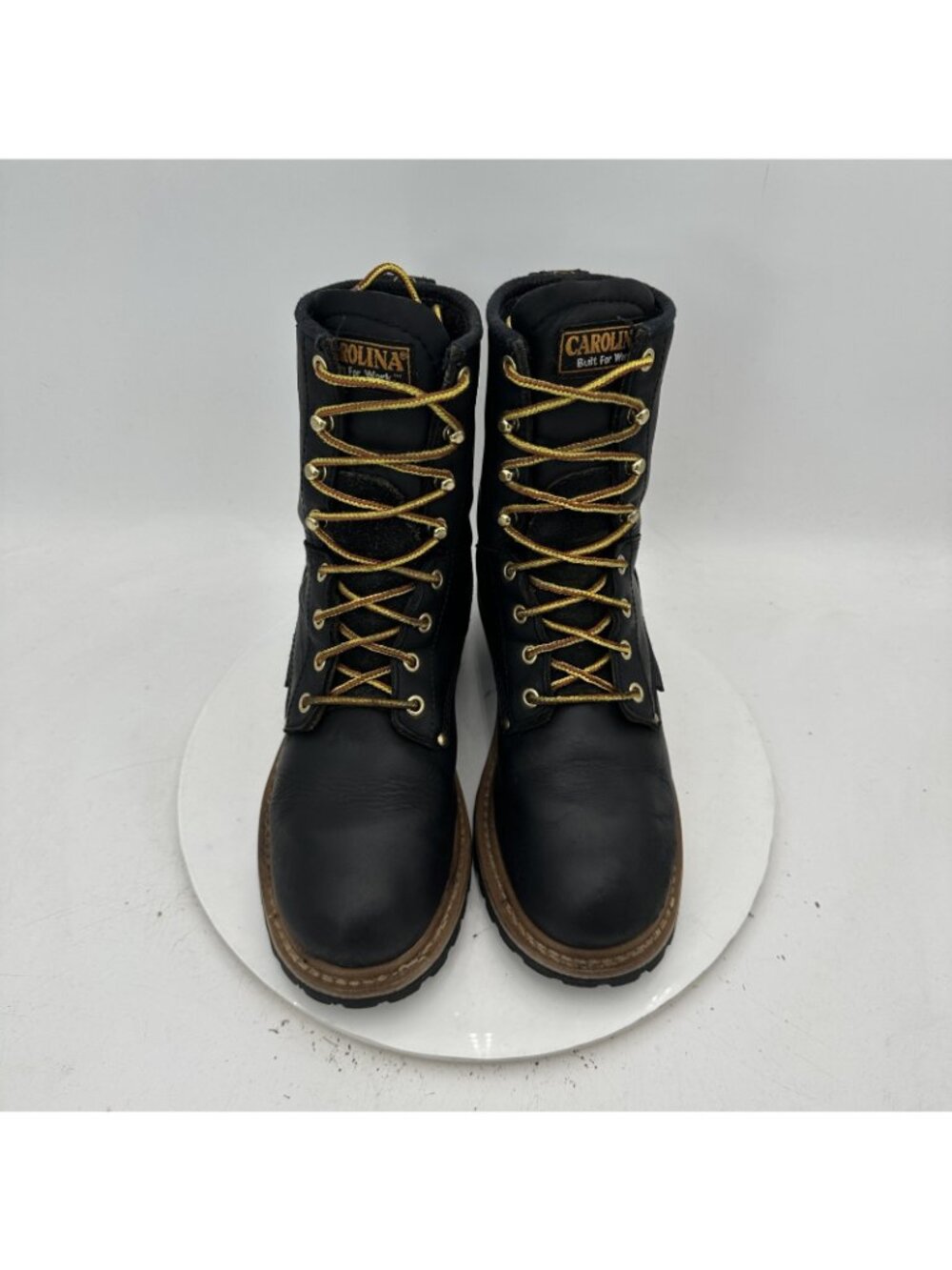 Carolina Women Size 7 Black Logger Leather Yellow Lace Up Combat Work Boot - Picture 3 of 10